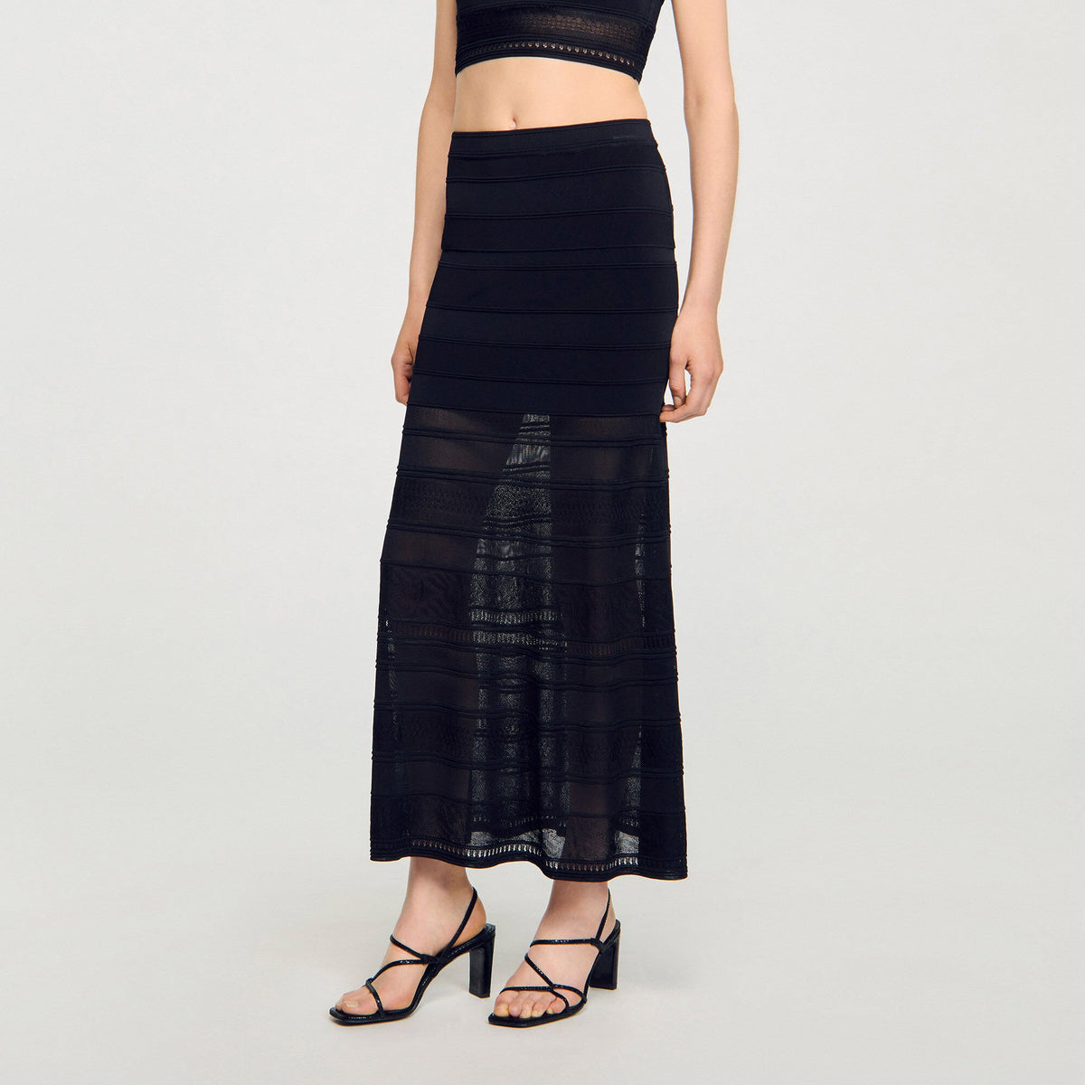 Sandro Maxi decorative knit skirt Black