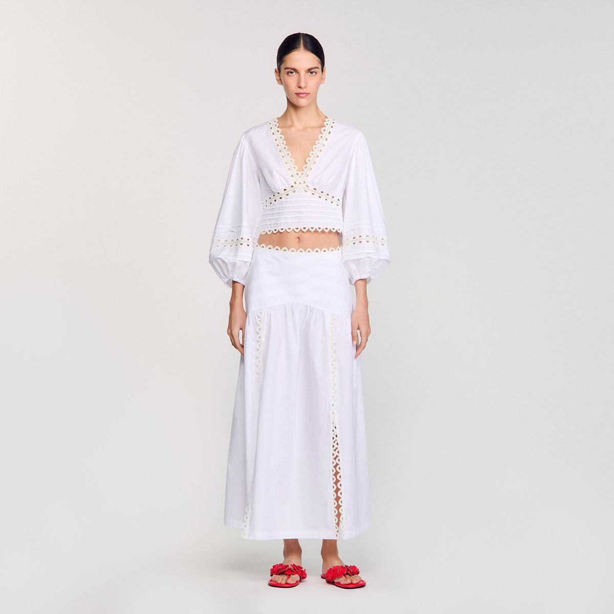 Sandro Maxi poplin skirt White