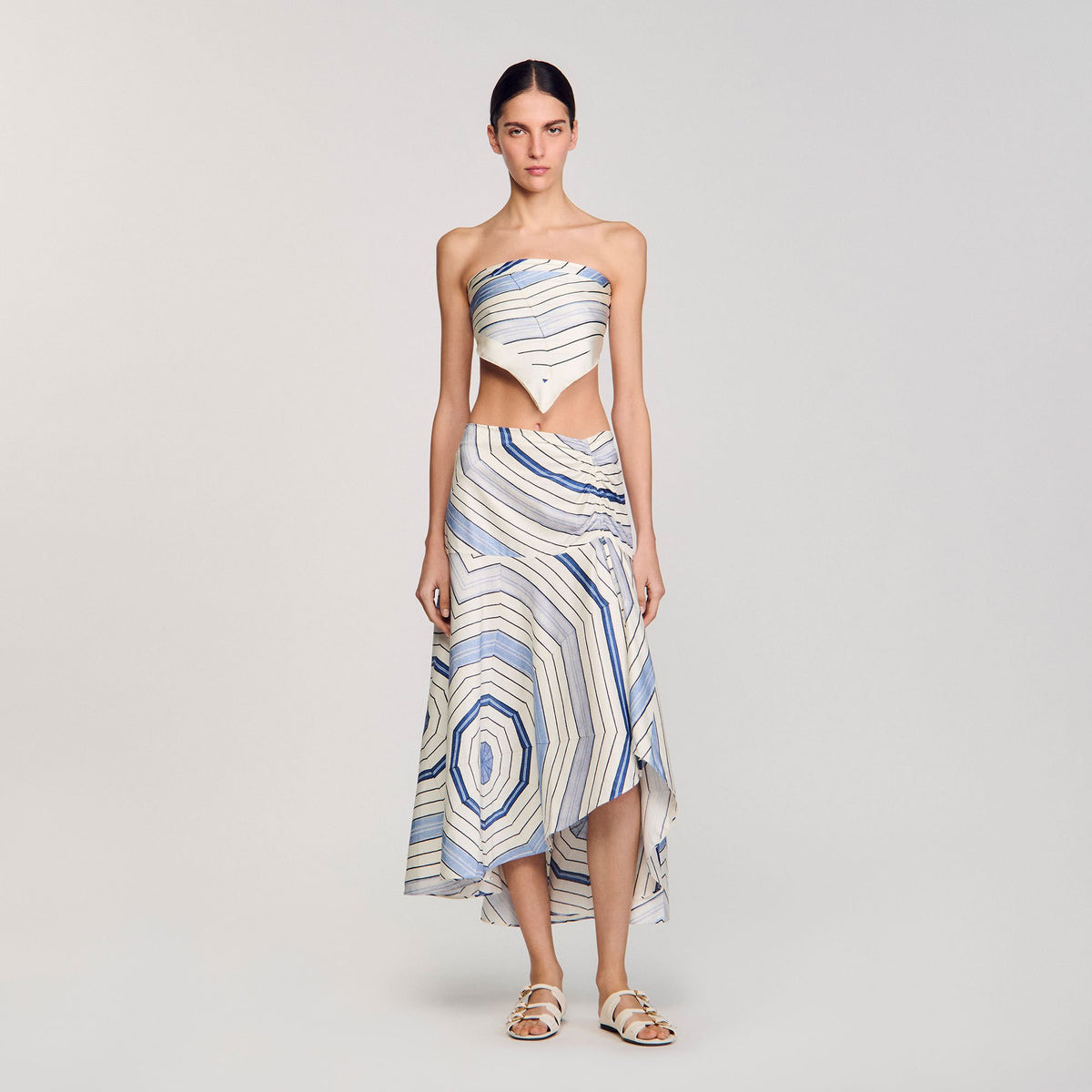 Sandro Spiral-motif maxi skirt Sky Blue