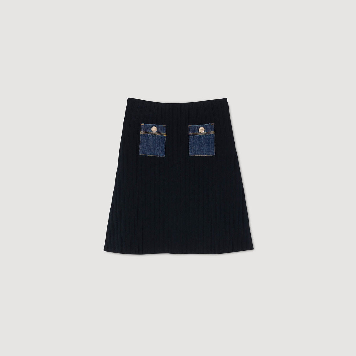 Sandro Mini knit and denim skirt Navy Blue