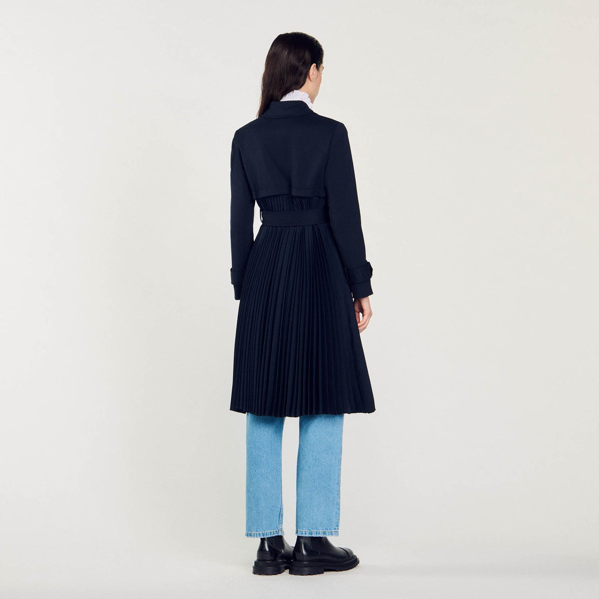 Sandro Trench coat with pleated inset Navy Blue