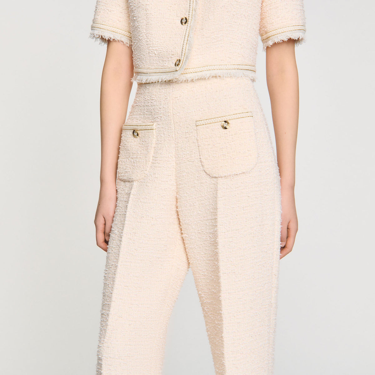 Sandro Decorative tweed trousers Ecru / Pink