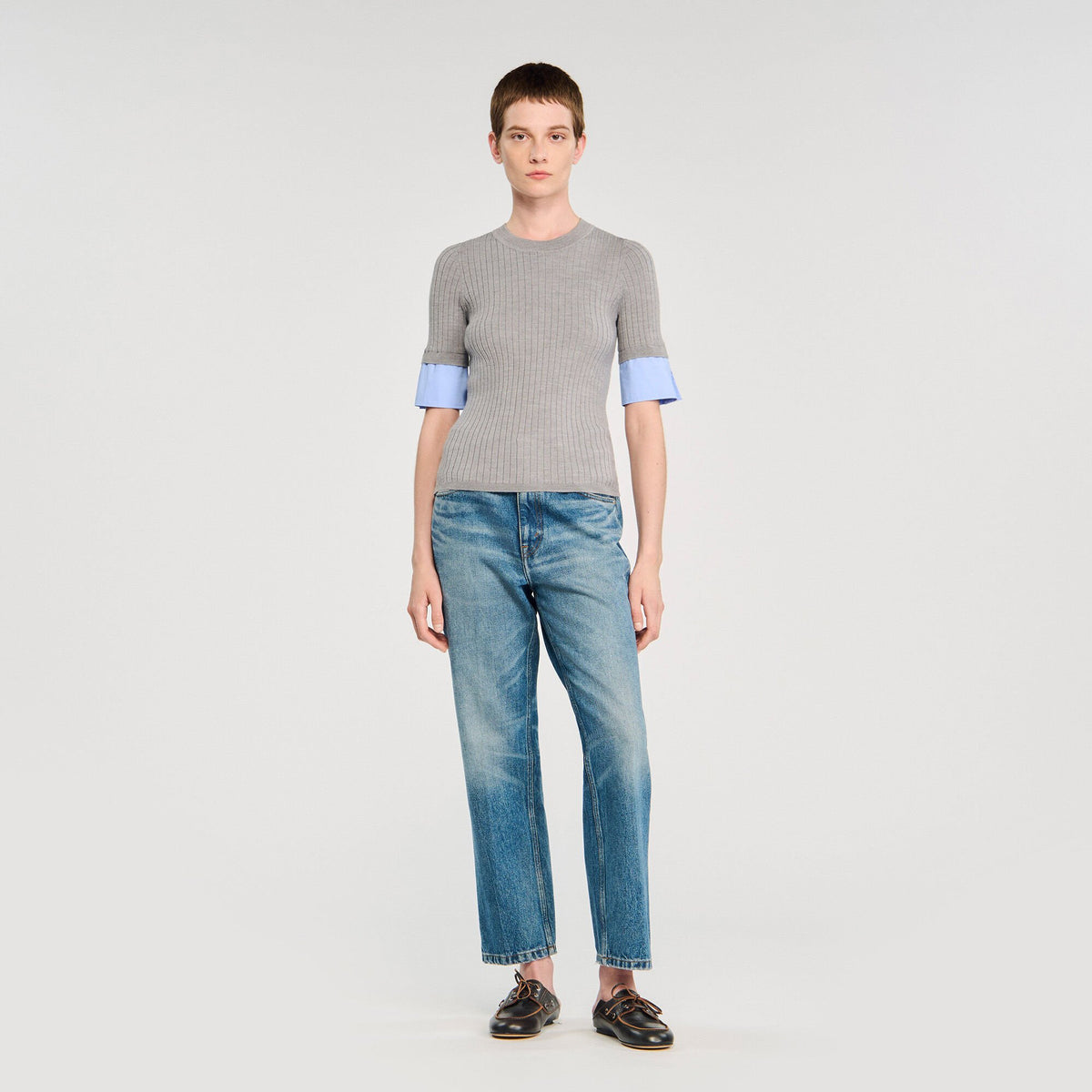 Sandro Sweater with contrast short sleeves Grey