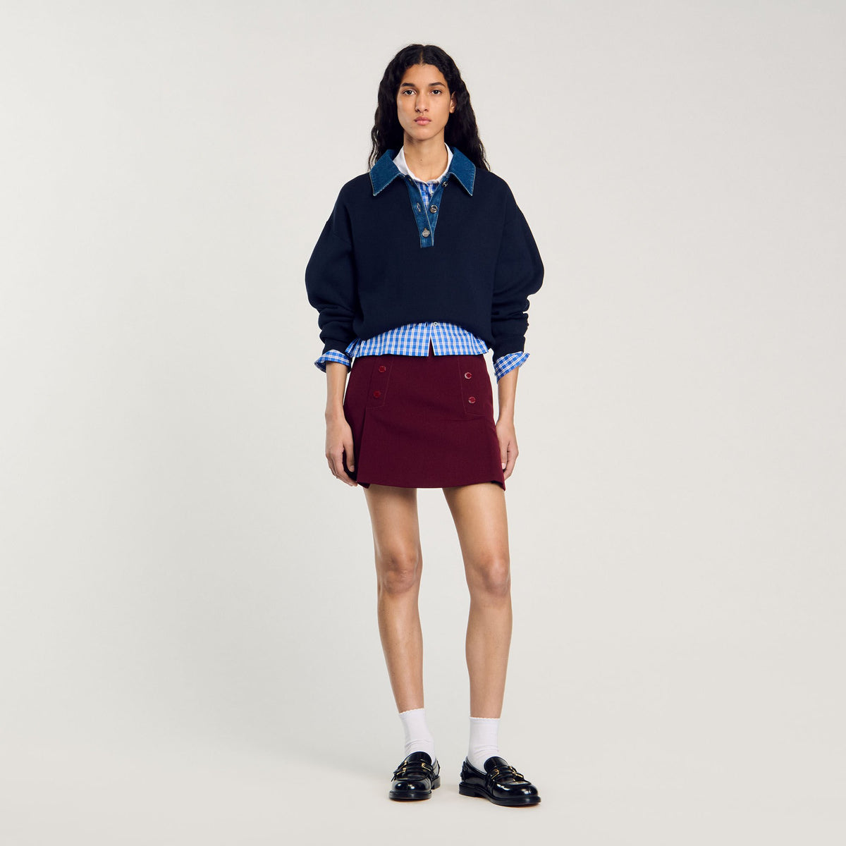 Sandro sweater with denim collar Navy Blue