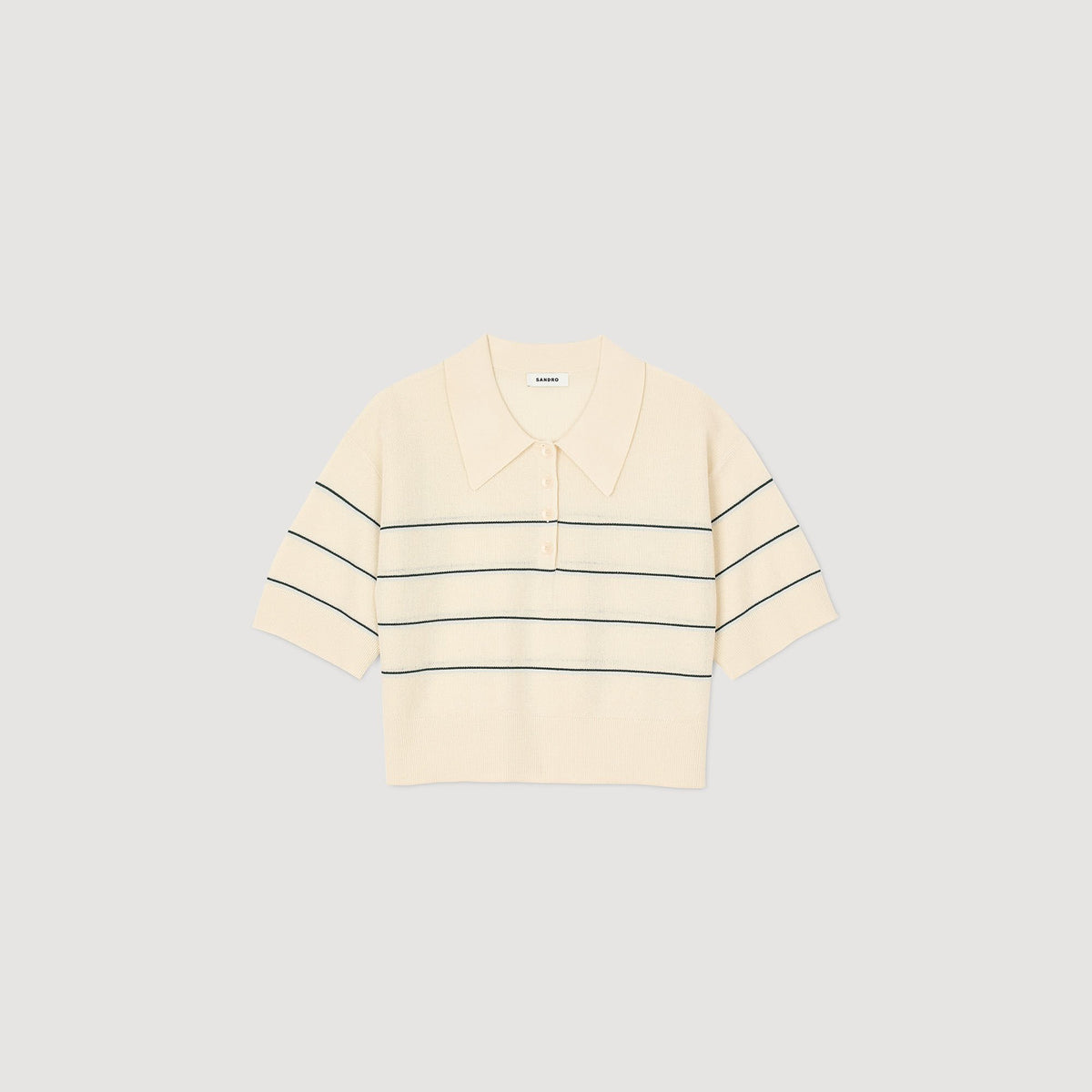 Sandro Cropped striped knitted sweater Ecru