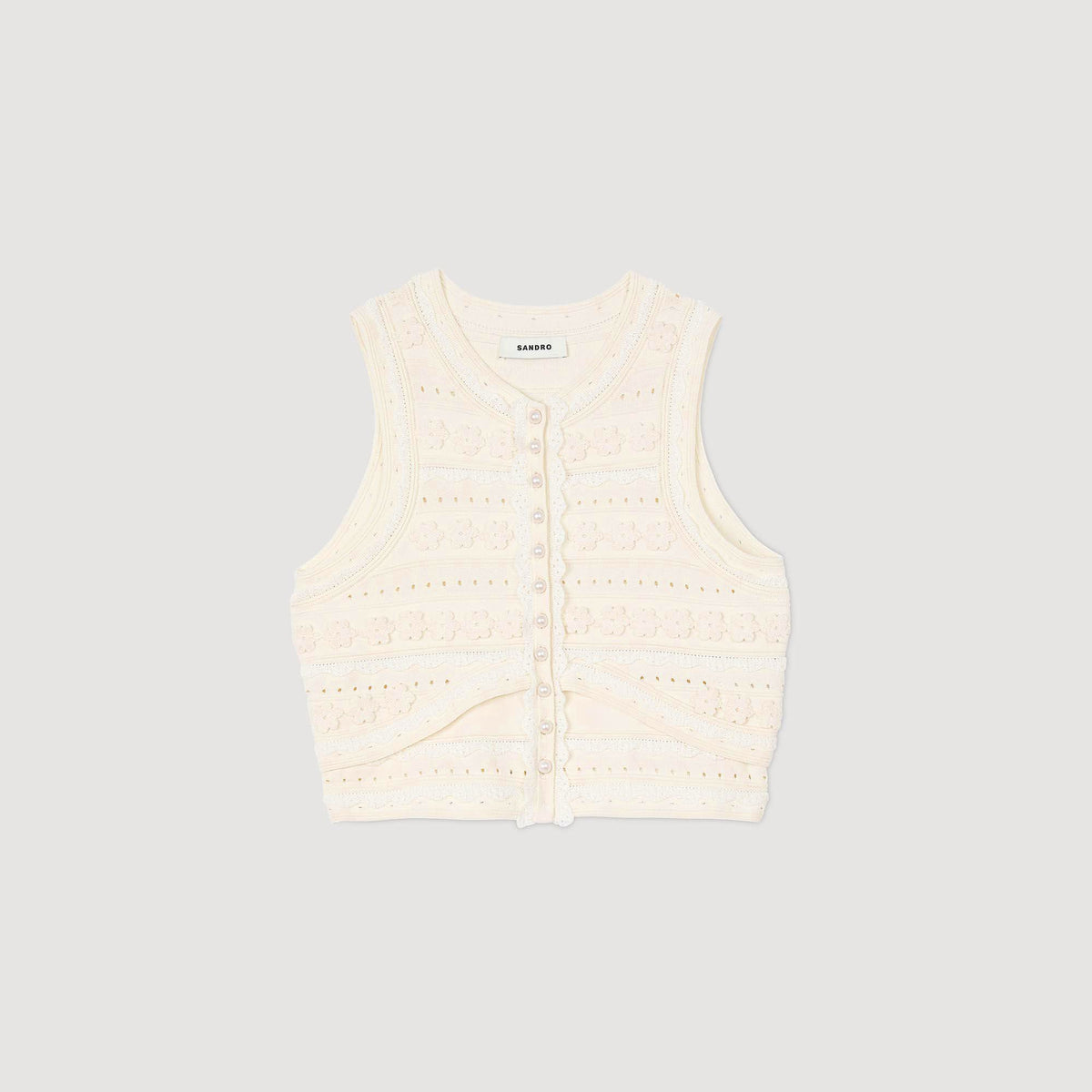 Sandro Crochet detail sweater Ecru