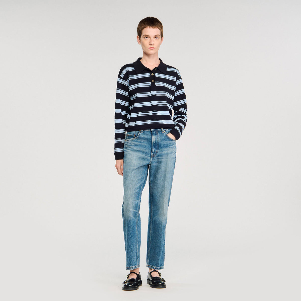 Sandro Striped polo sweater Navy Blue