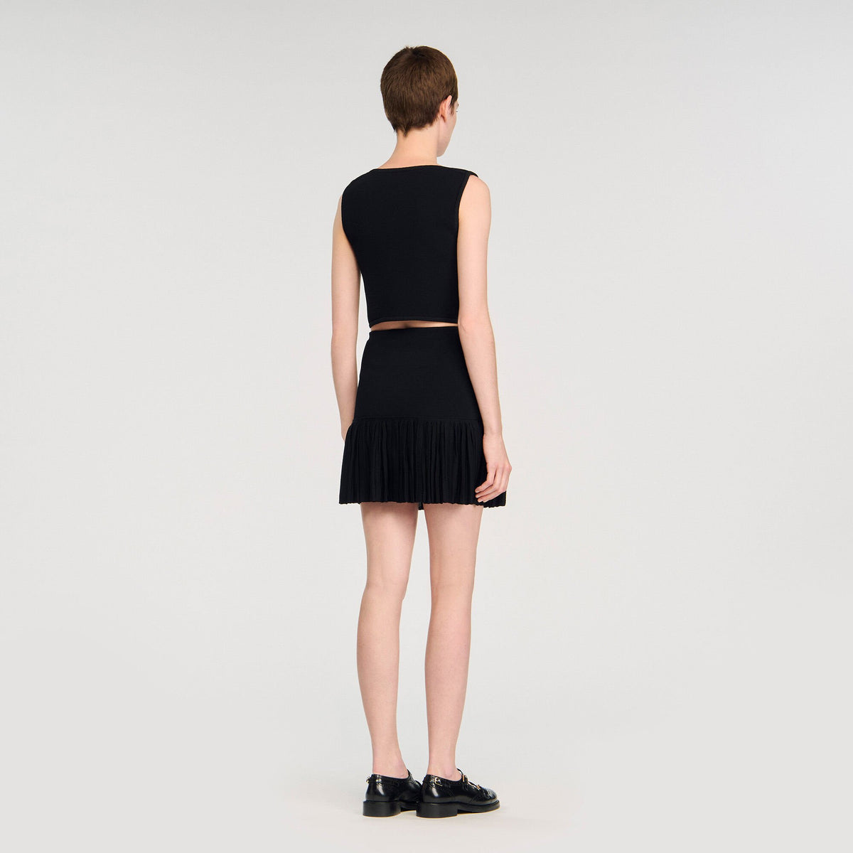 Sandro Button detail cropped knit top Black
