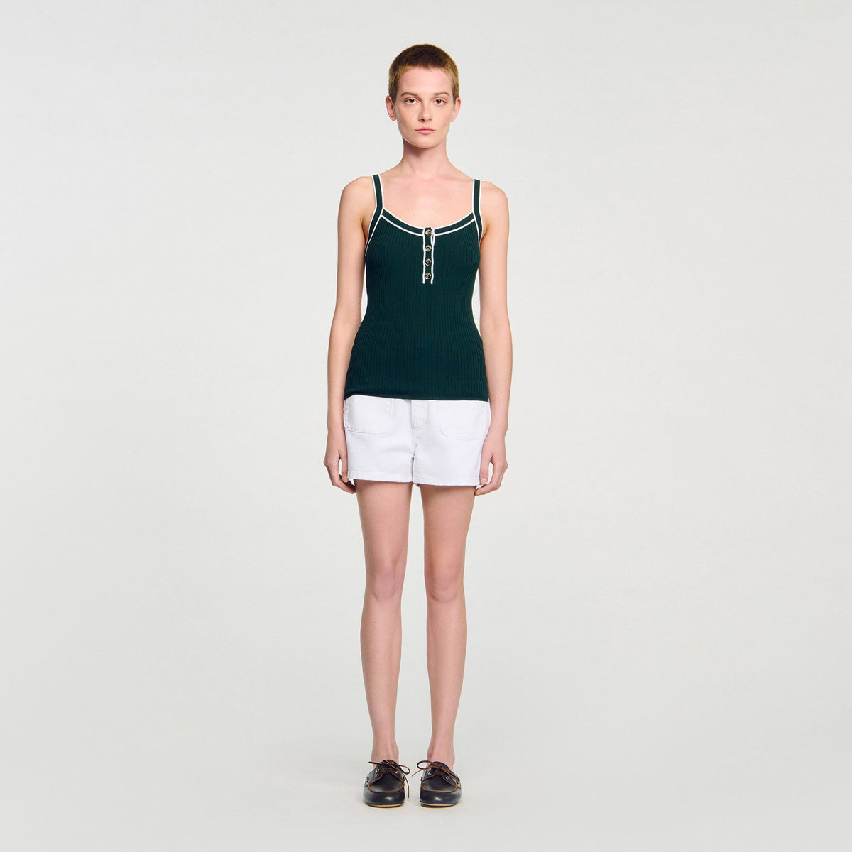 Sandro Two-tone knit vest top Bottle Green