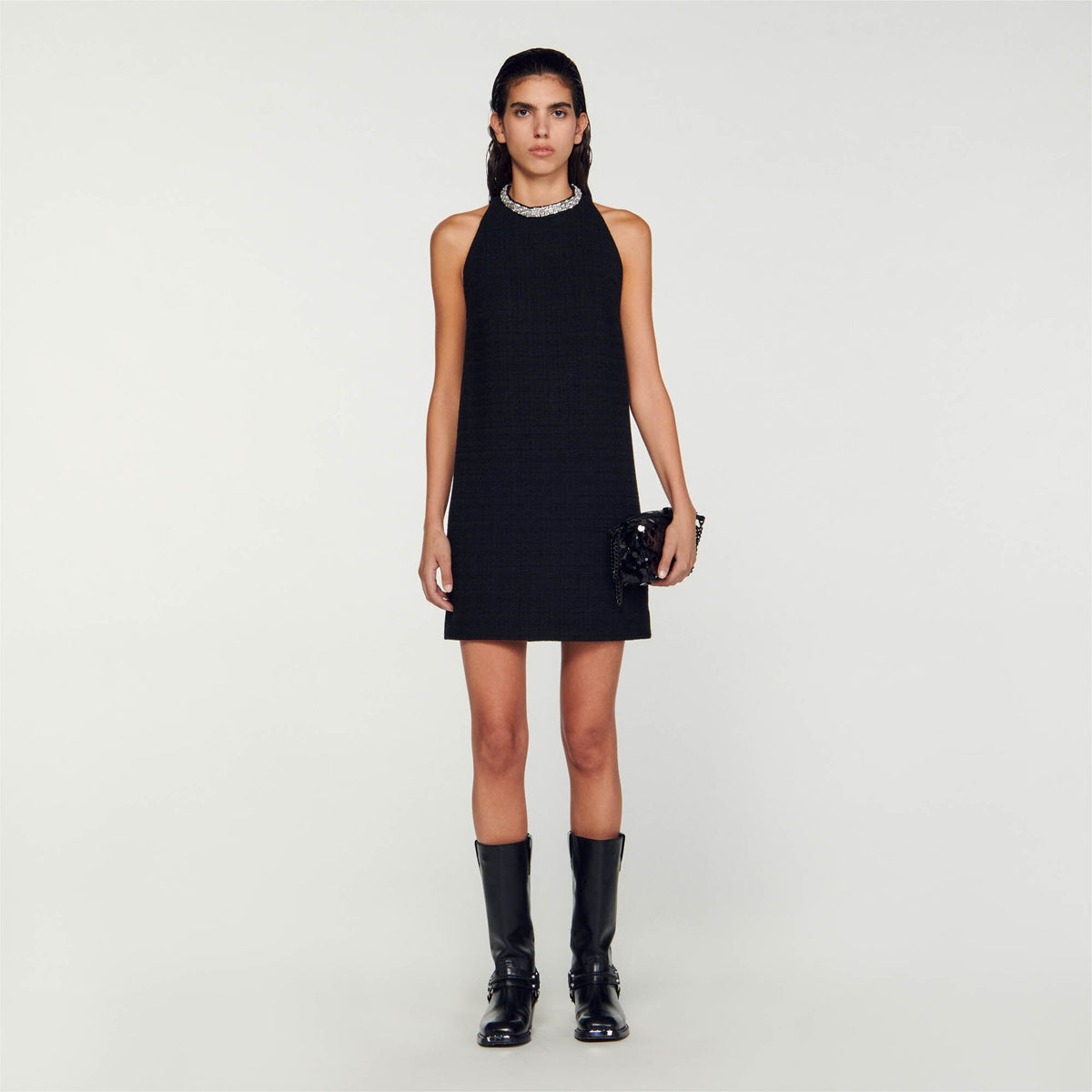Sandro Dress with jewellery collar Black