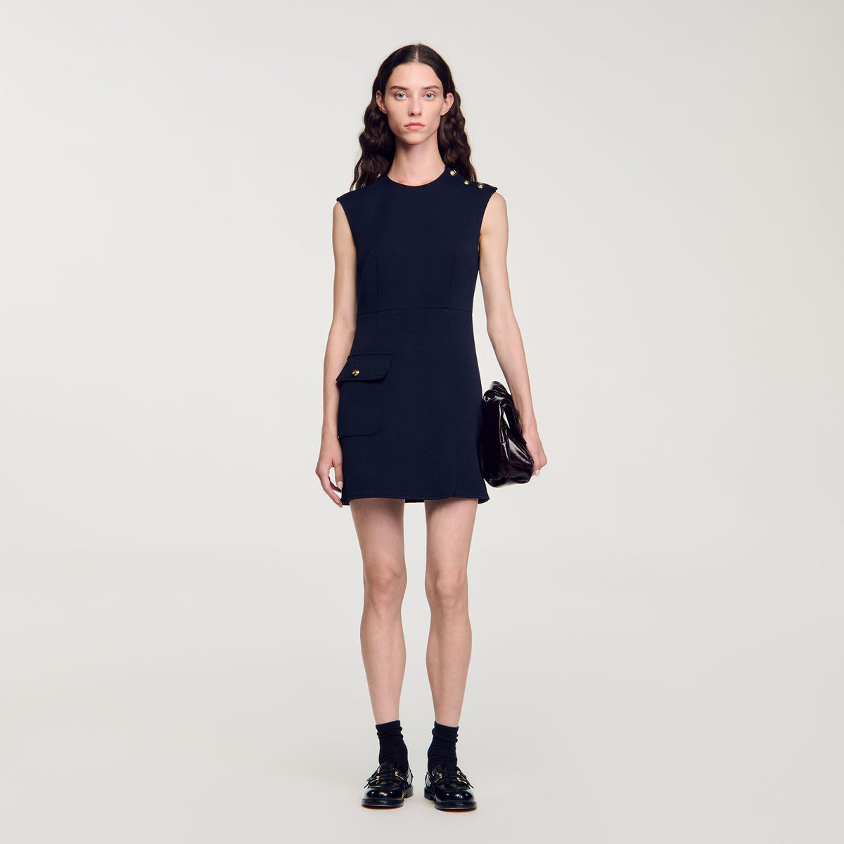 Sandro Mini dress with buttons Navy Blue