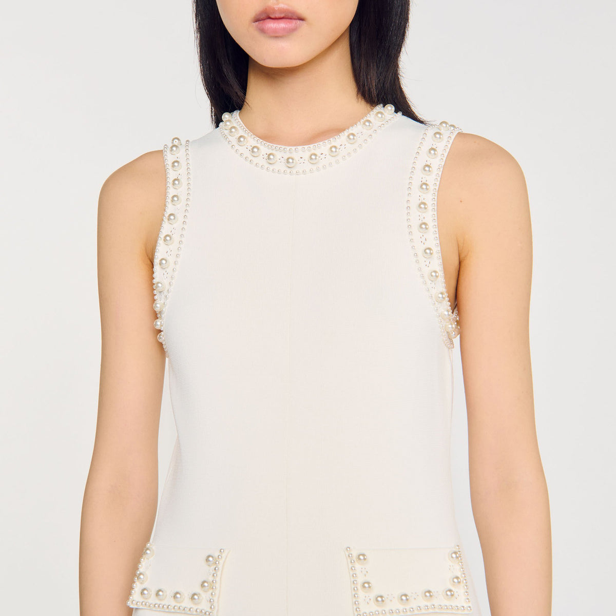 Sandro Pearl bead knit maxi dress Ecru