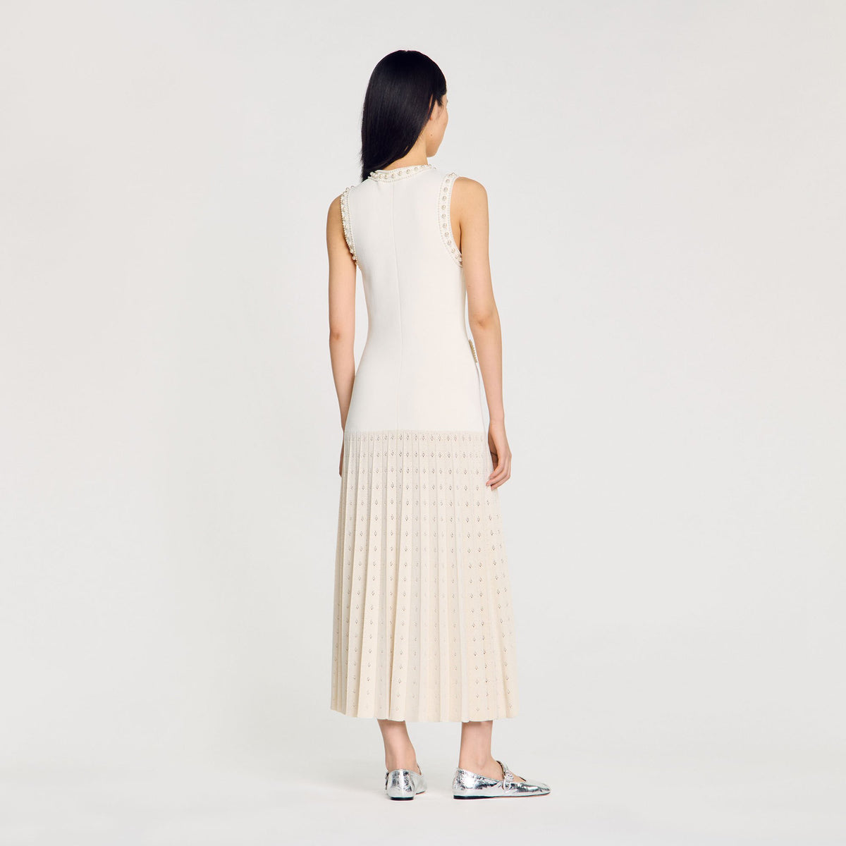 Sandro Pearl bead knit maxi dress Ecru