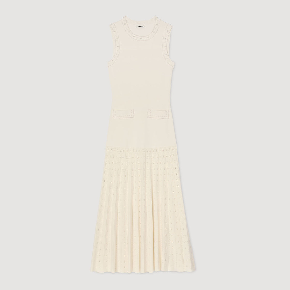 Sandro Pearl bead knit maxi dress Ecru