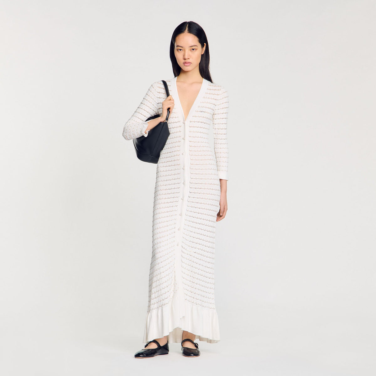 Sandro Maxi dress with pearl details Ecru