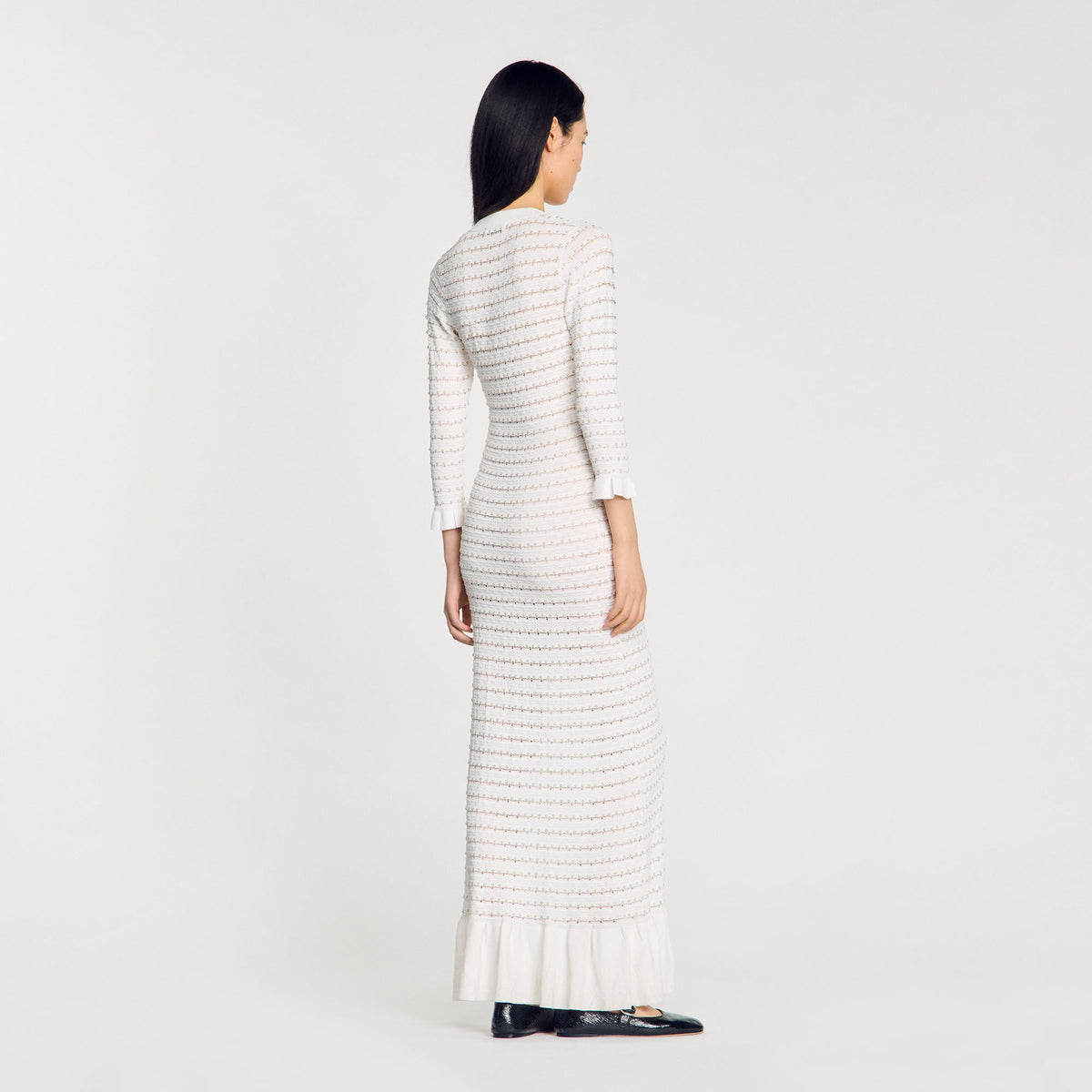 Sandro Maxi dress with pearl details Ecru
