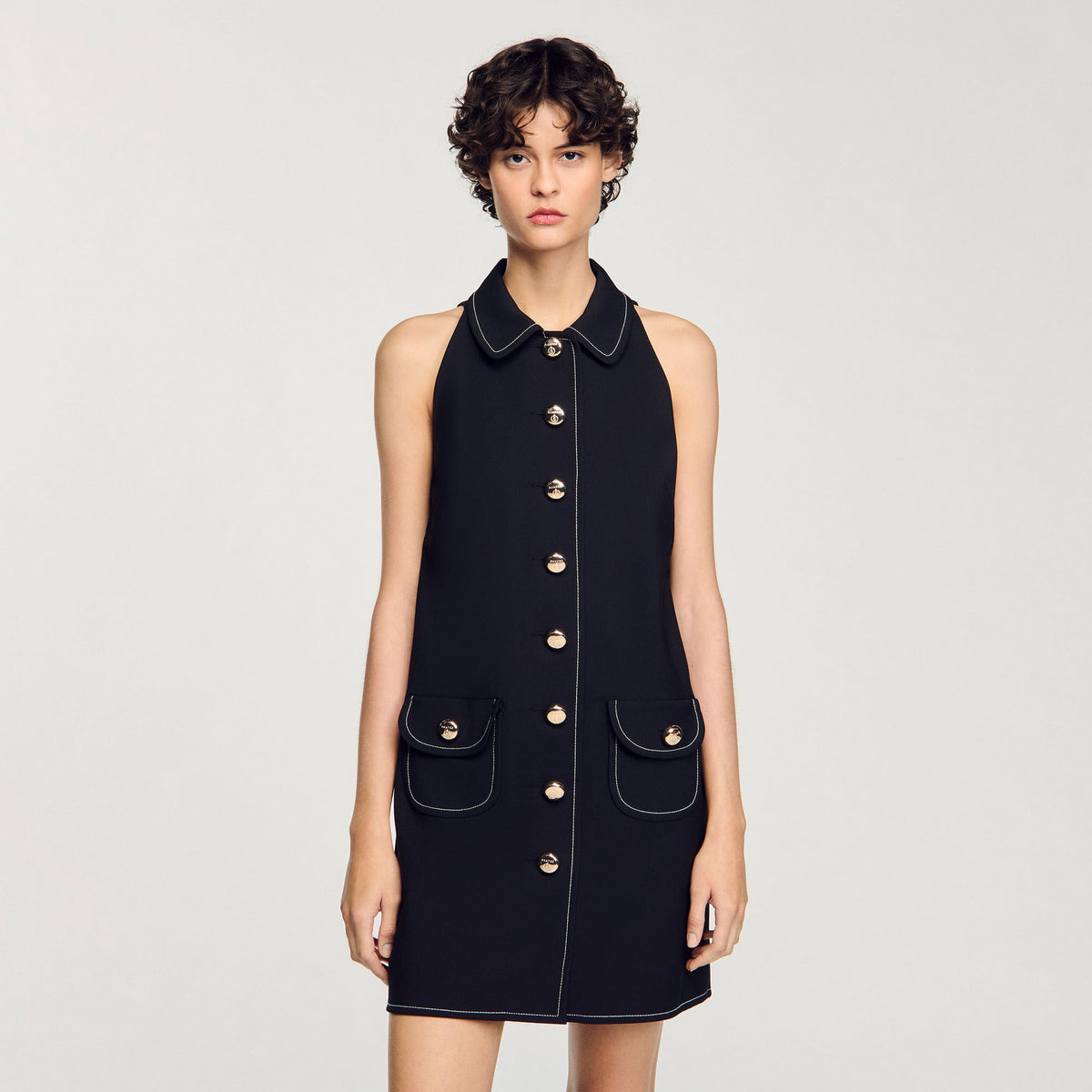 Sandro Peter Pan collar mini dress Black