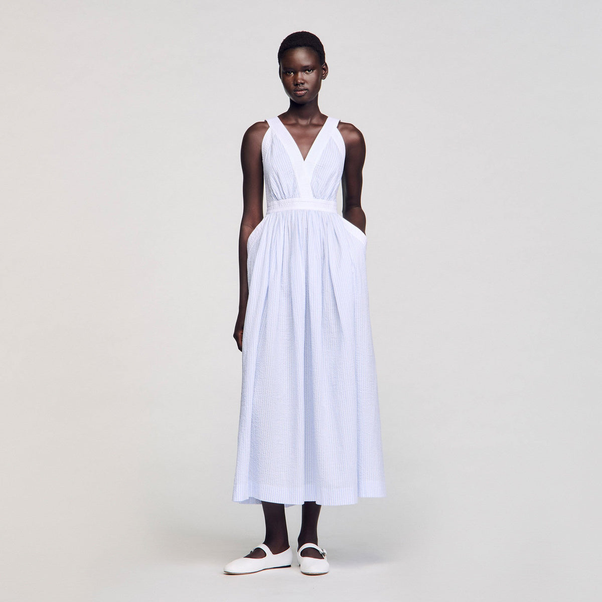 Sandro Maxi striped dress Ciel / Blanc