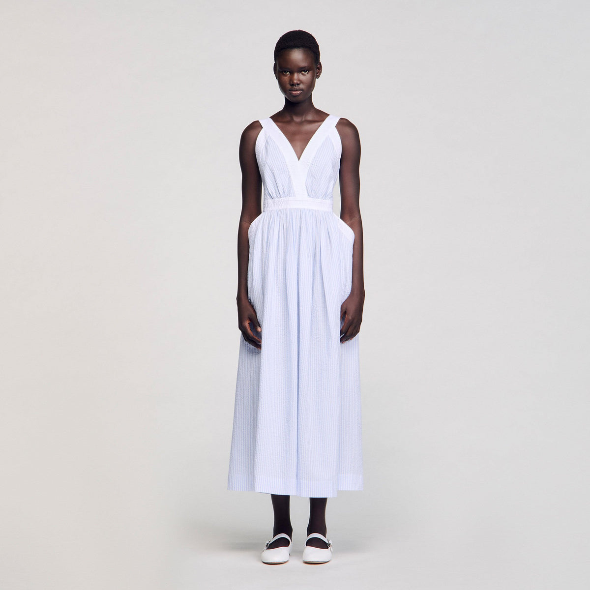 Sandro Maxi striped dress Ciel / Blanc