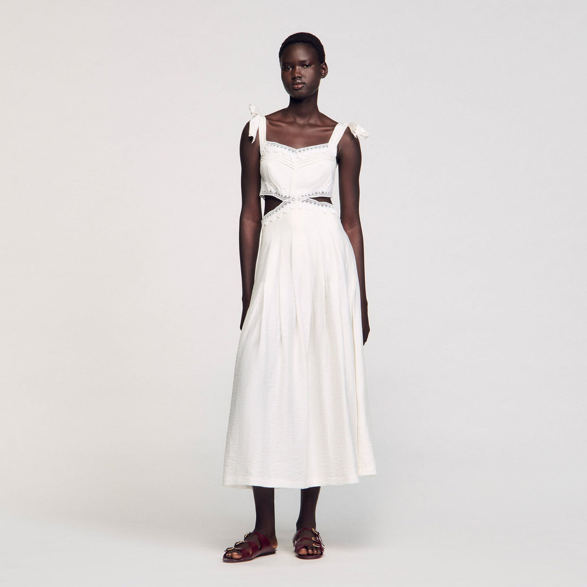 Sandro Lace trim maxi dress White