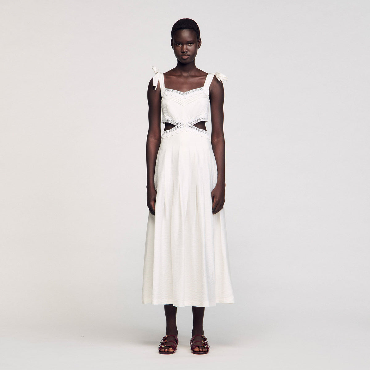 Sandro Lace trim maxi dress White