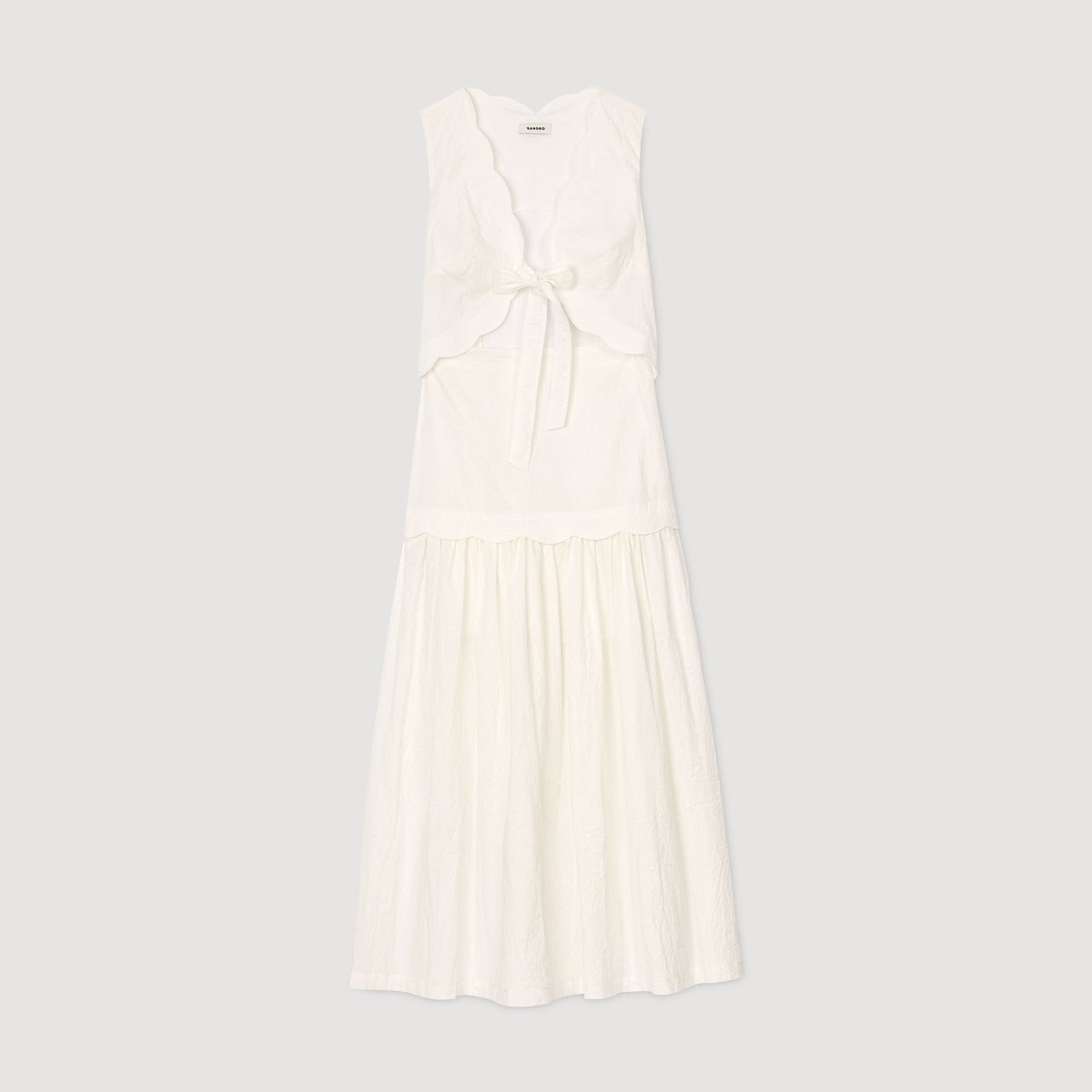 Sandro Crinkled maxi dress with bow Ecru