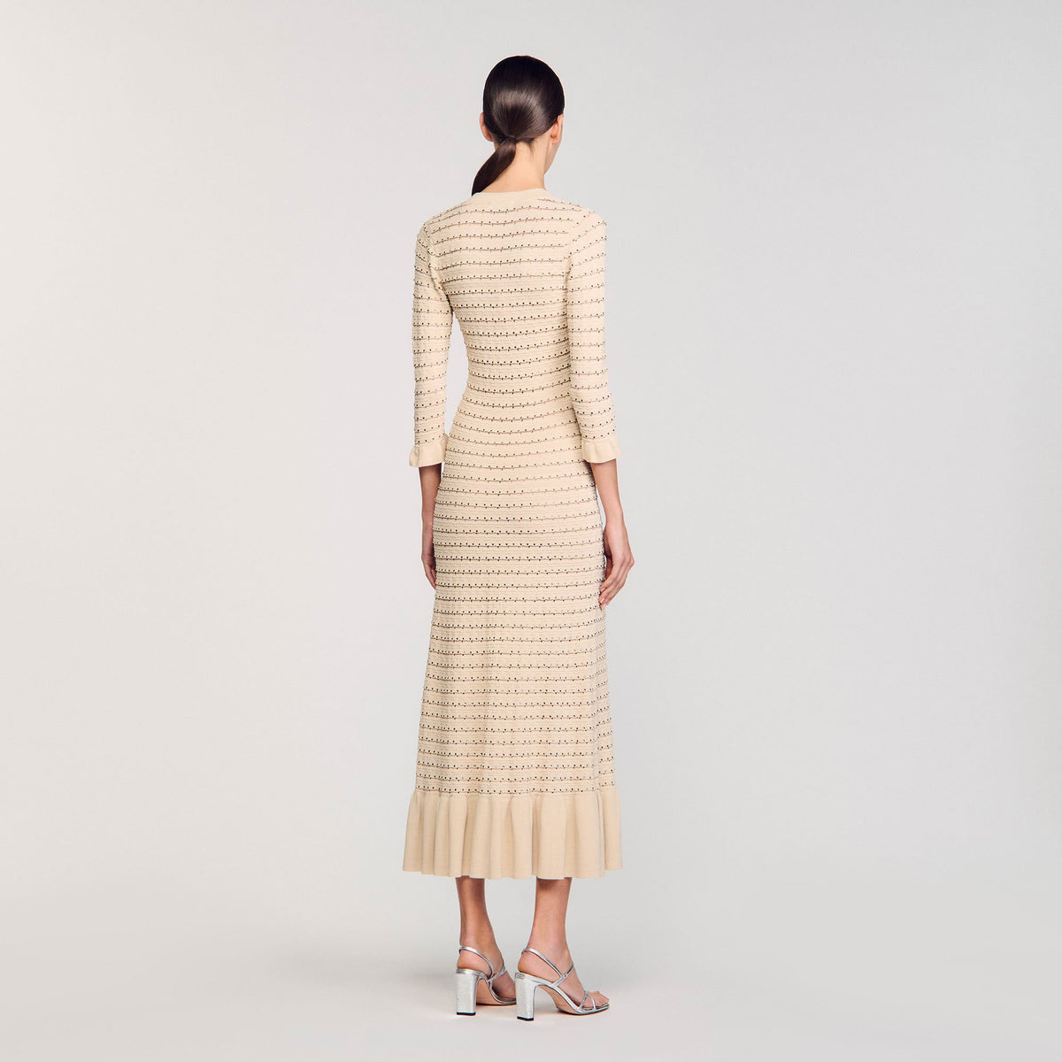 Sandro Rhinestone knit maxi dress Beige