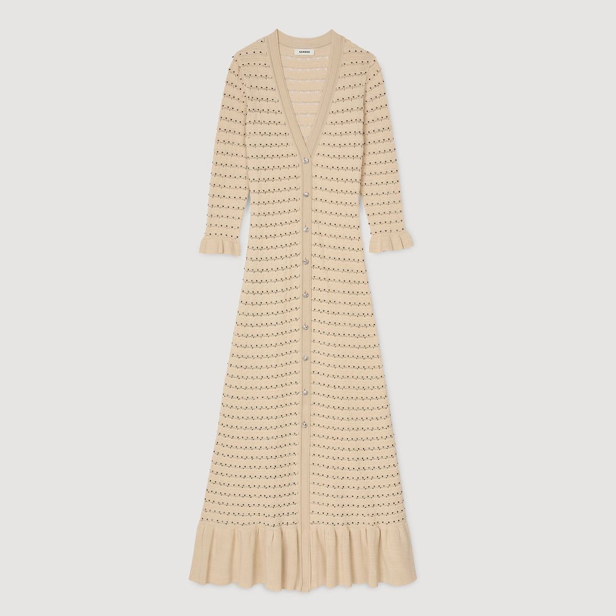 Sandro Rhinestone knit maxi dress Beige