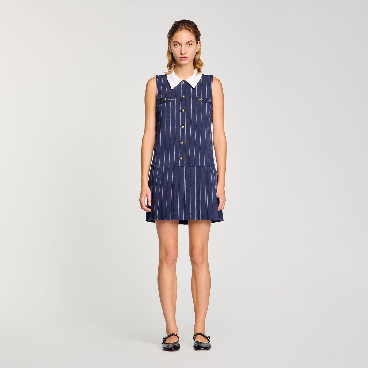 Sandro Mini striped dress Navy / Ecru