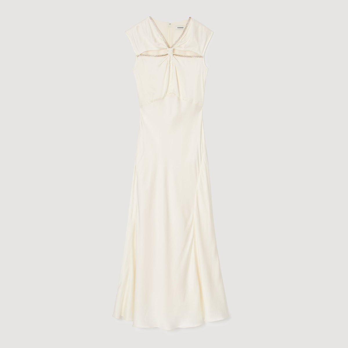 Sandro Satin maxi dress with rhinestones Ecru