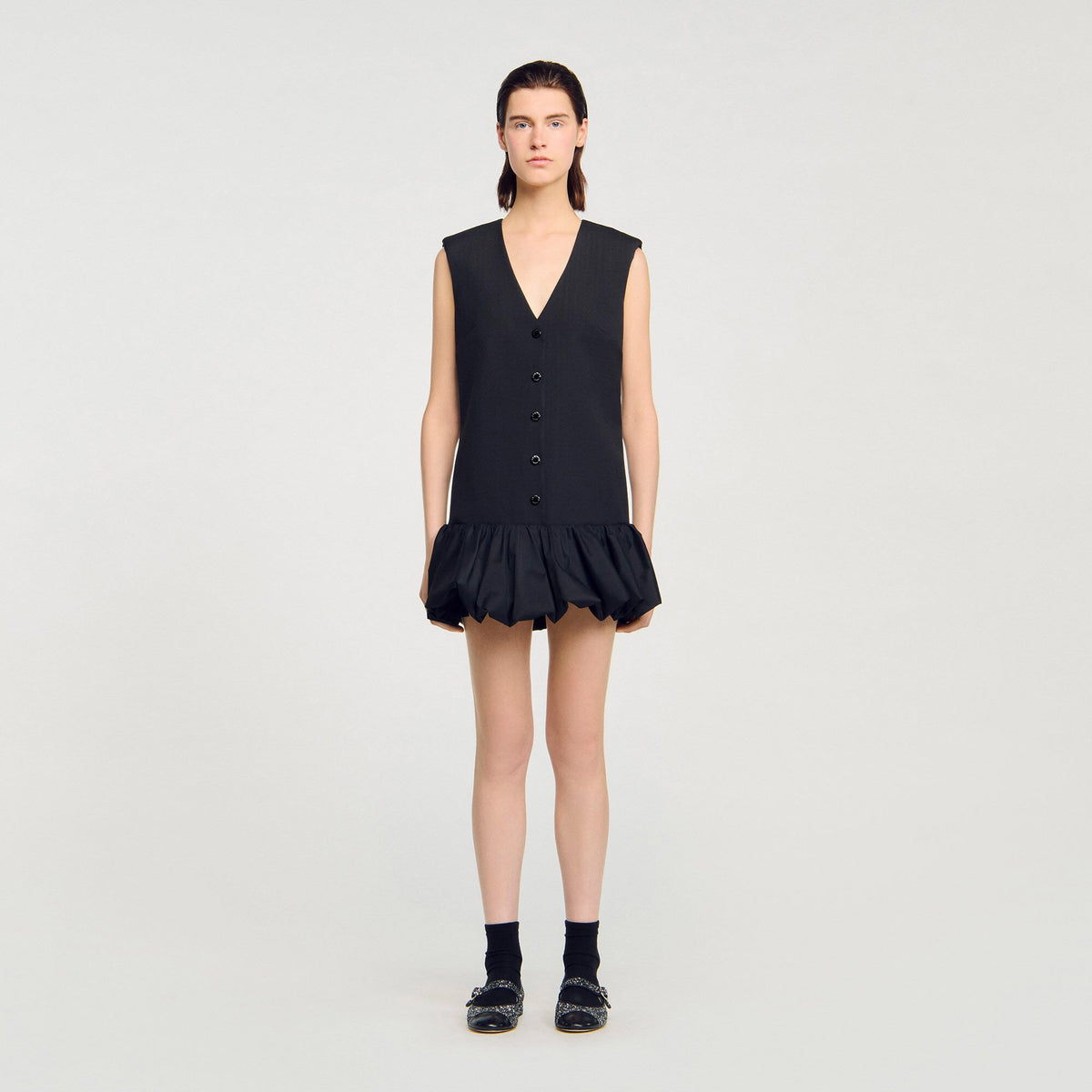 Sandro Mini tailored dress with ruffle Black