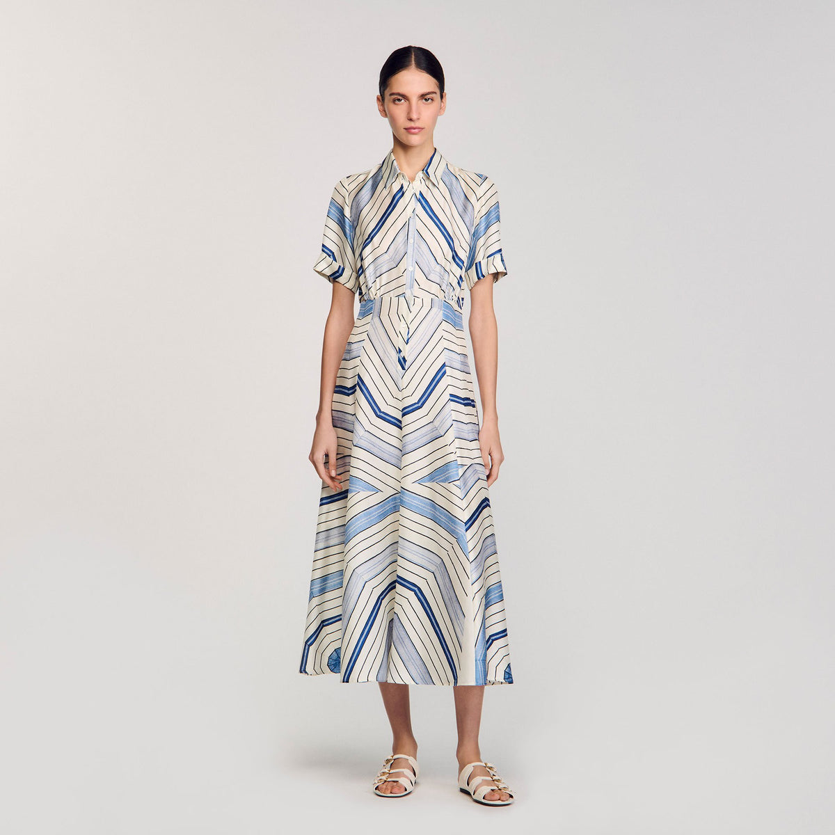 Sandro Spiral-motif silk midi dress Sky Blue