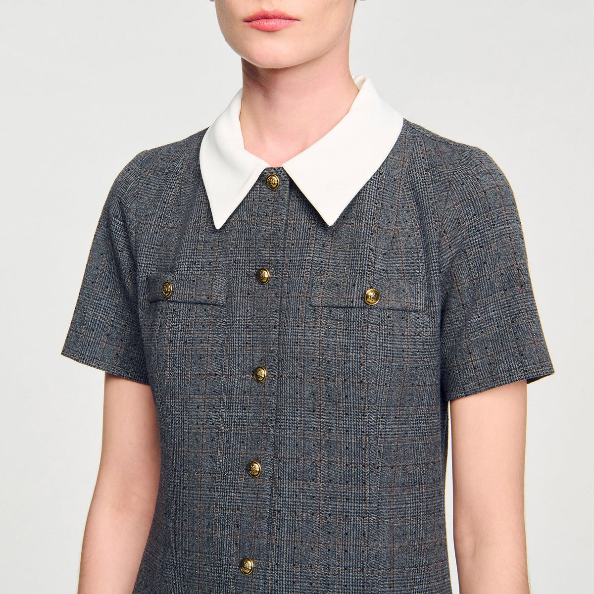 Sandro Mini pleated dress with rhinestones Grey / Brown