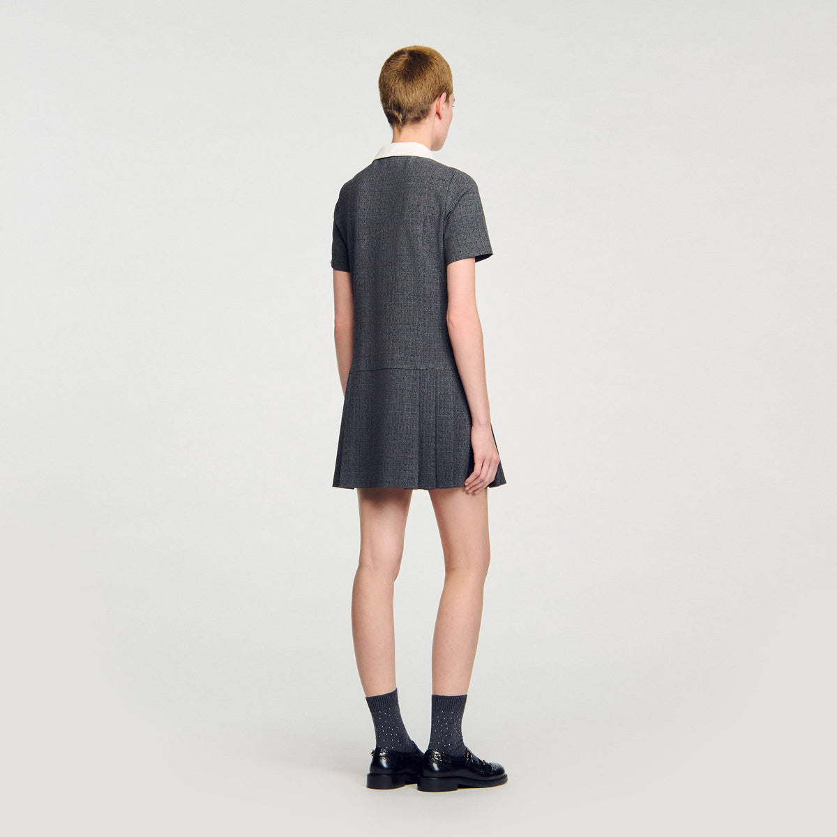 Sandro Mini pleated dress with rhinestones Grey / Brown