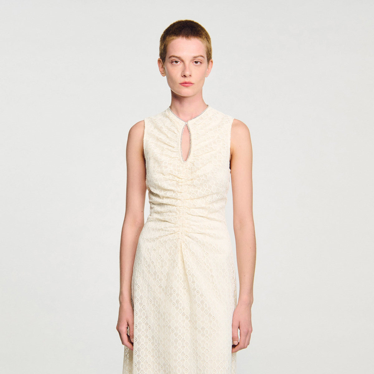 Sandro Lace keyhole maxi dress Ecru