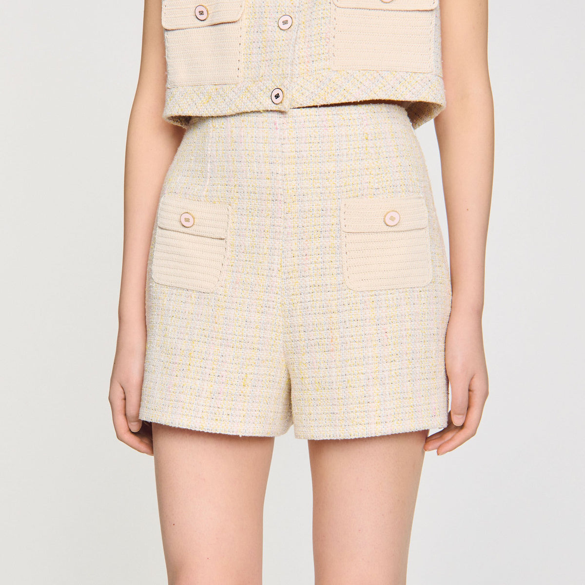 Sandro Decorative tweed shorts Yellow / Ecru