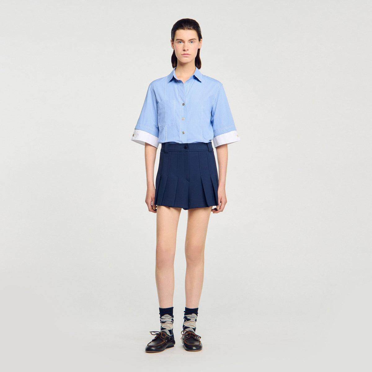 Sandro Tailored pleated shorts Navy Blue