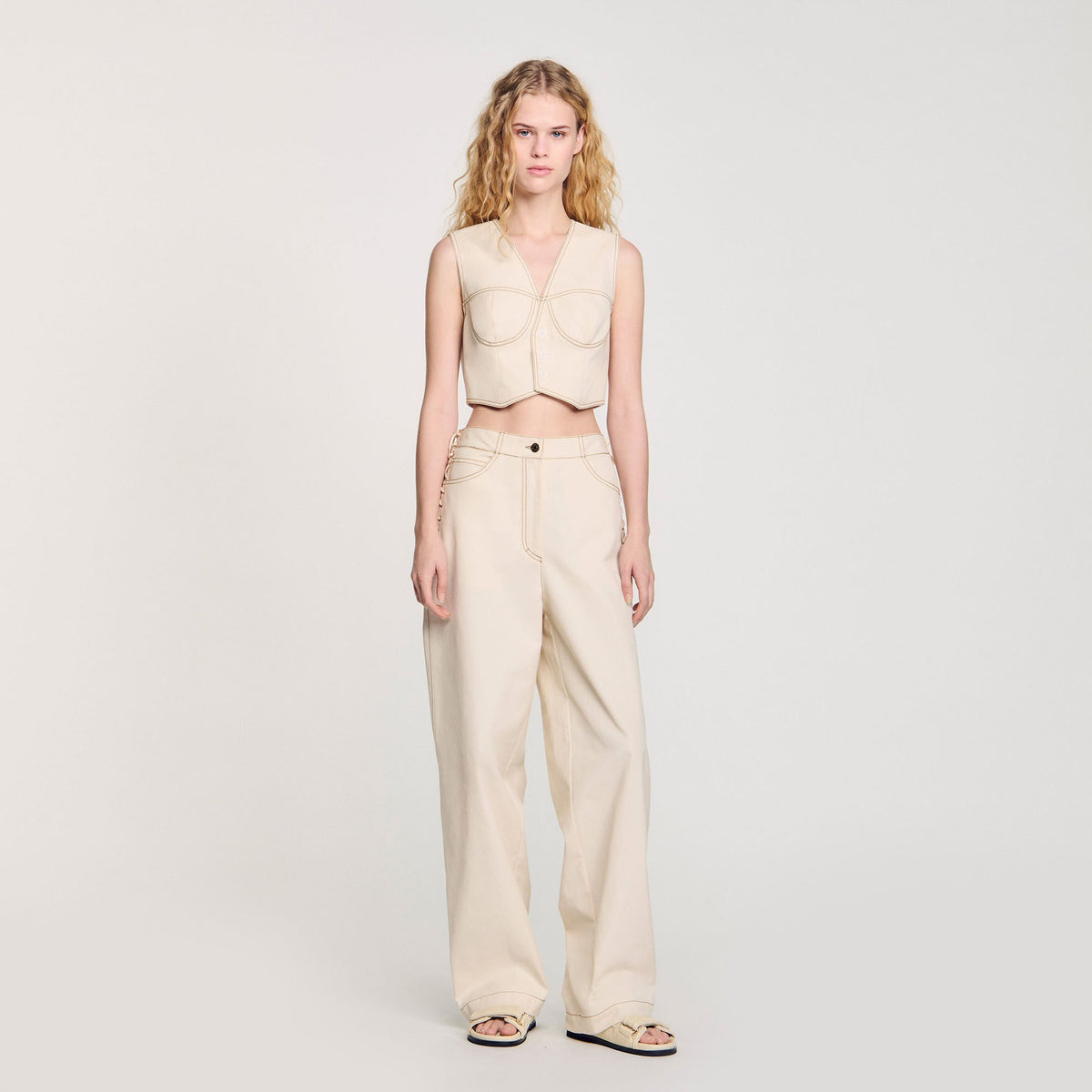 Sandro Denim cropped jacket Sand