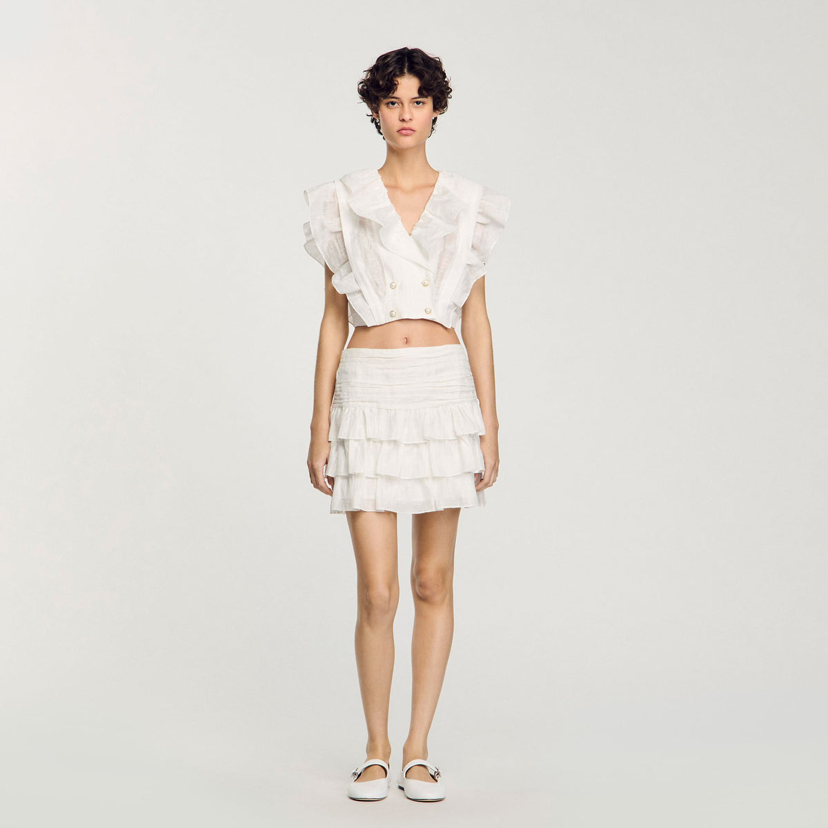 Sandro Ruffled crop top White