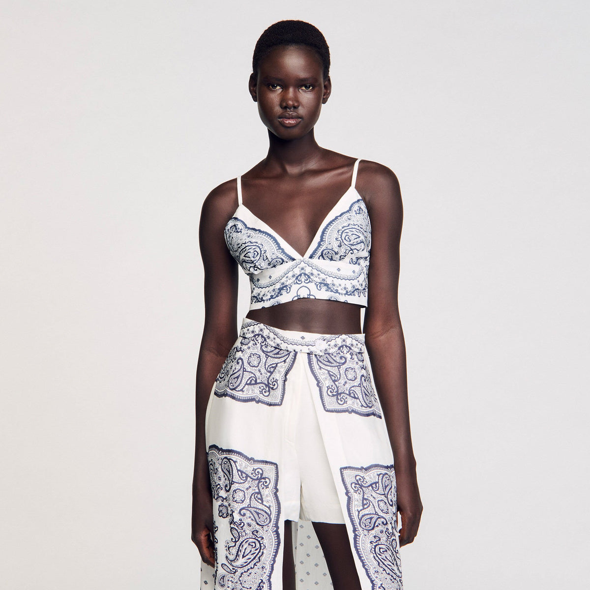 Sandro Bandana print crop top White / Blue
