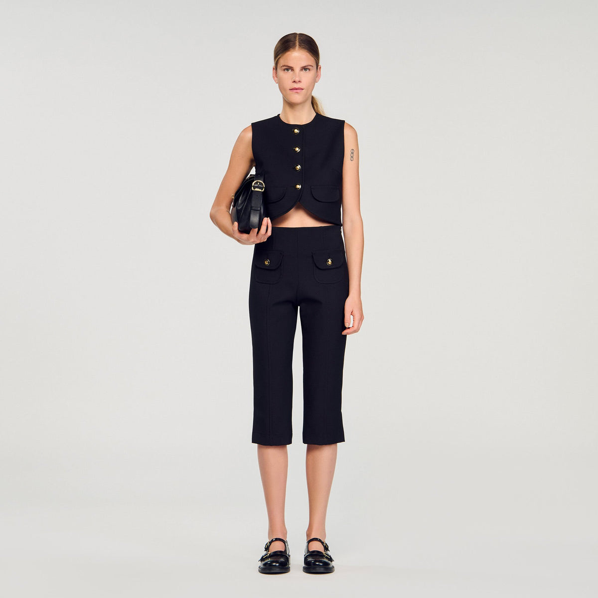 Sandro Buttoned crop top Black
