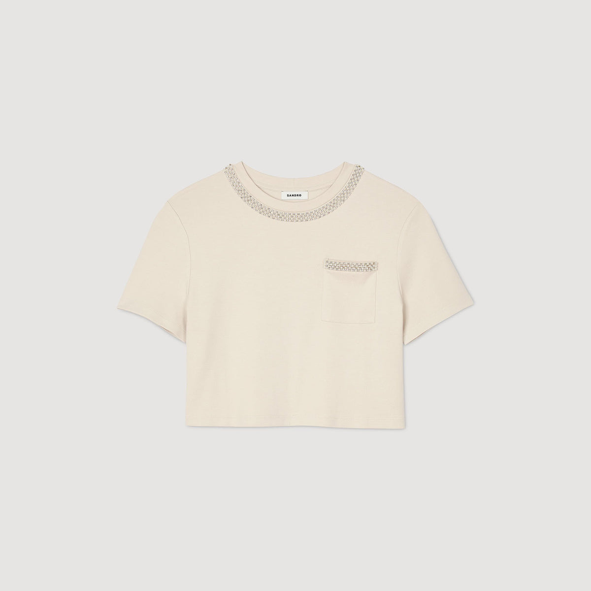 Sandro T-shirt with rhinestone details Beige