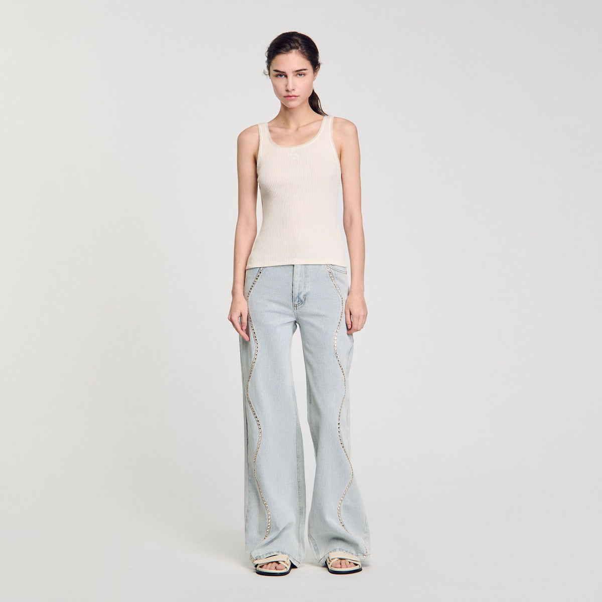 Sandro Rib knit vest top Ecru