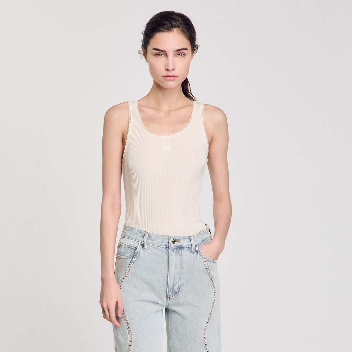 Sandro Rib knit vest top Ecru