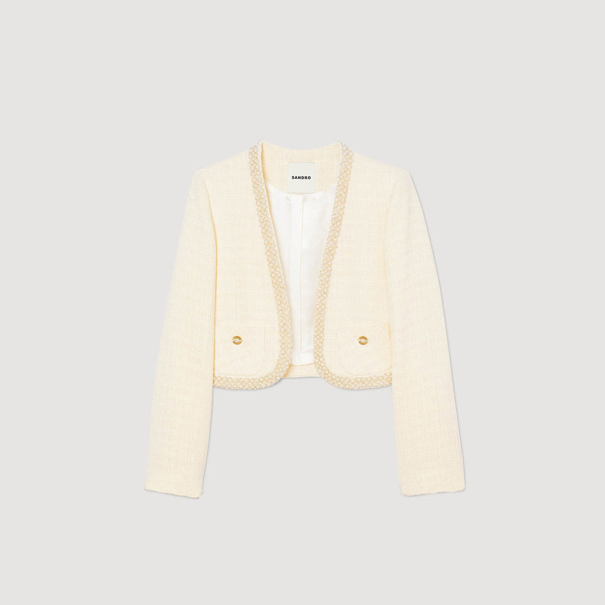 Sandro Cropped tweed jacket Ecru