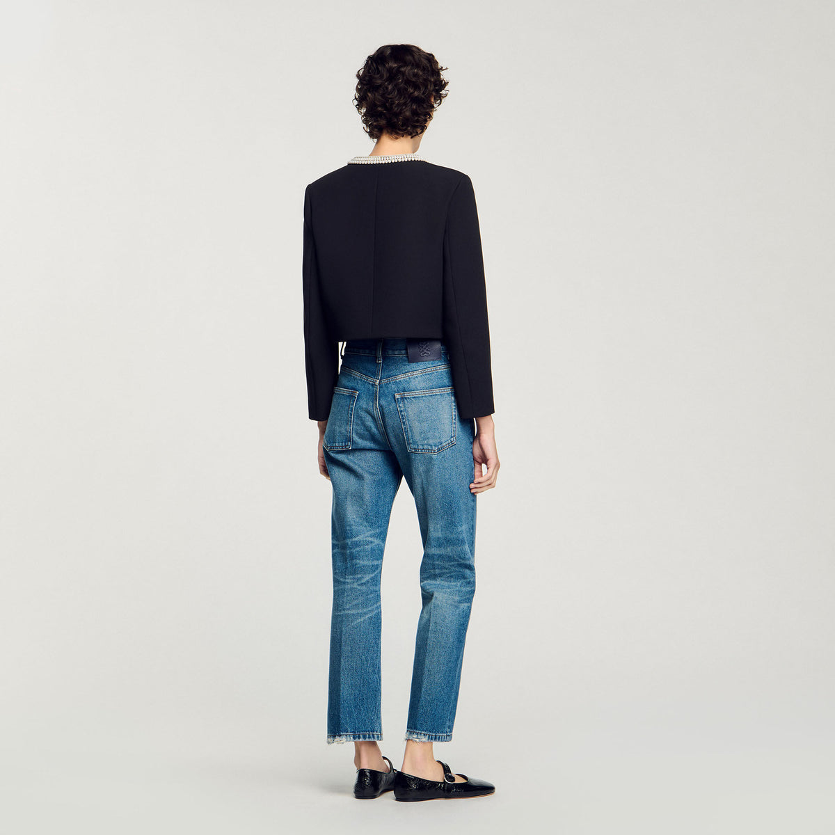 Sandro Jacket with beaded collar Black