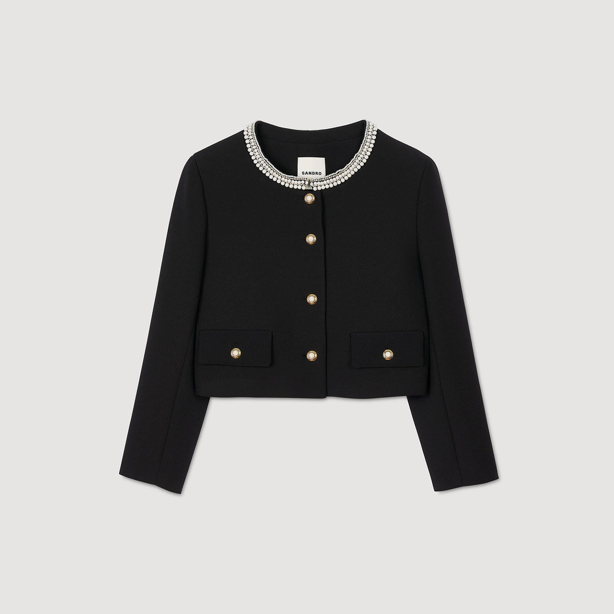 Sandro Jacket with beaded collar Black