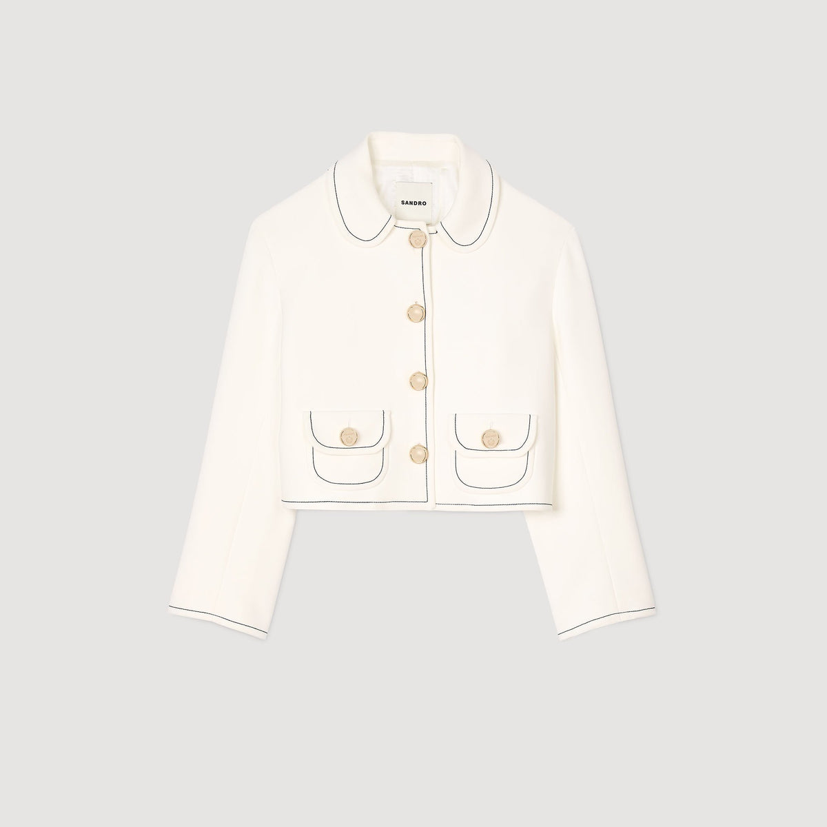 Sandro Peter Pan collar cropped jacket Ecru