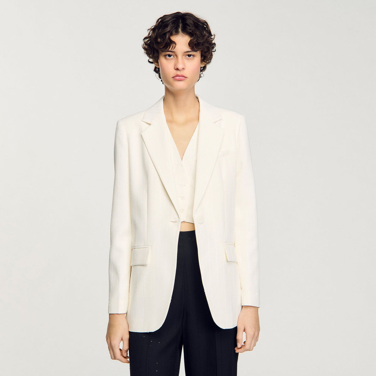 Sandro Sequinned suit jacket Ecru