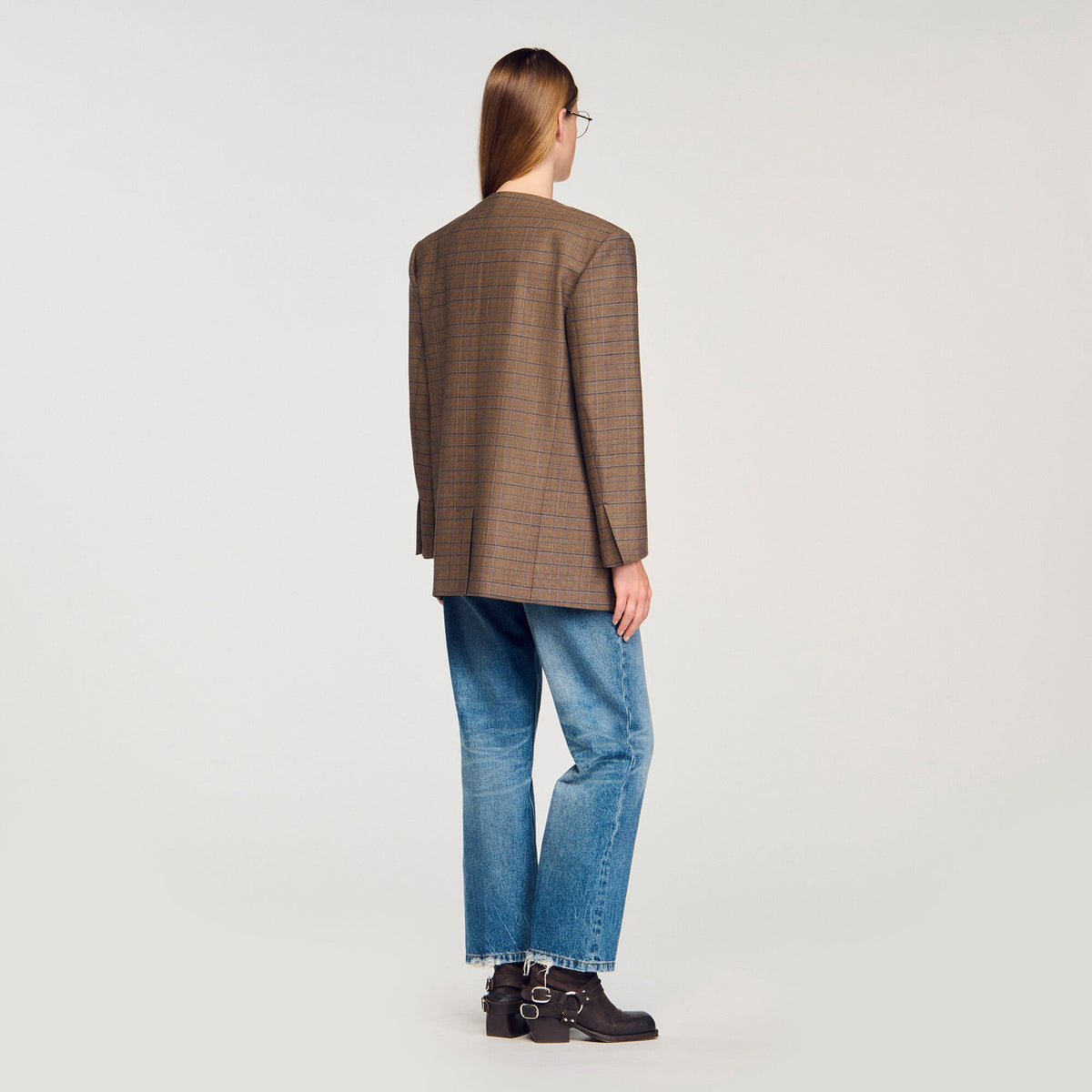 Sandro Oversized checked jacket Ocher / Blue